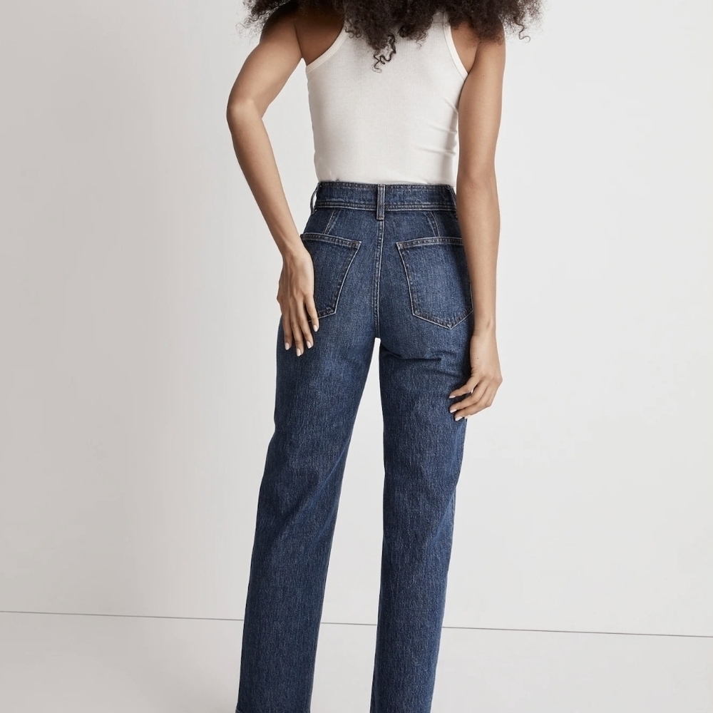 Madewell Perfect Vintage Straight Jeans Size 31 Dark Wash Hemp Blend Premium - Picture 2 of 9